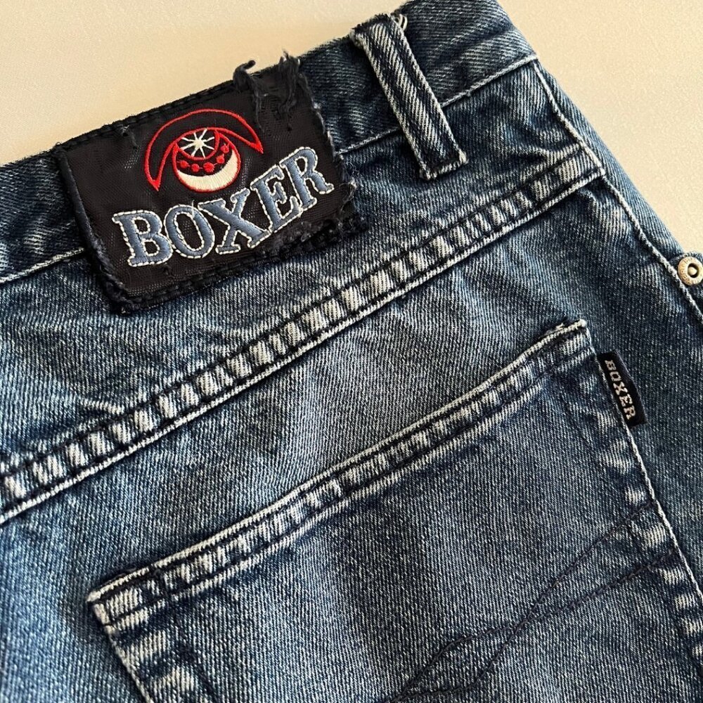 Boxer Vintage Straight Leg Dark Wash Distressed Denim Jeans - Picture 8 of 8